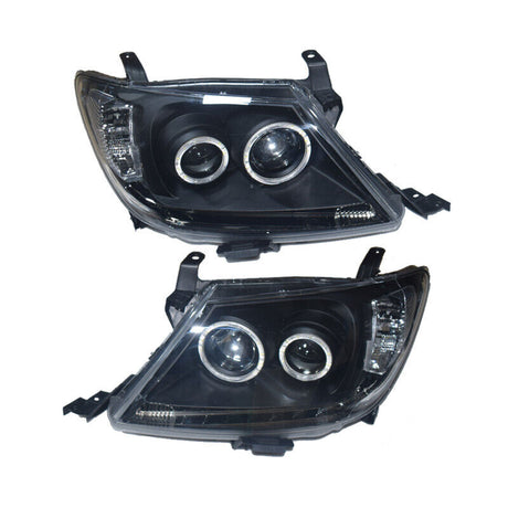 Smoke LED Headlights DRL HALO Projector Angel Eyes Fit For Toyota Hilux 2005-2011 Pair - Machter