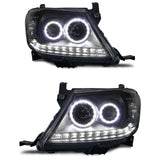 Smoke LED Headlights DRL HALO Projector Angel Eyes Fit For Toyota Hilux 2005-2011 Pair HL-TA014 - Machter