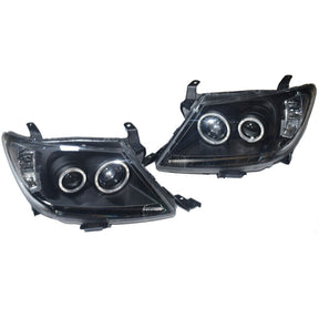 Smoke LED Headlights DRL HALO Projector Angel Eyes Fit For Toyota Hilux 2005-2011 Pair HL-TA014 - Machter