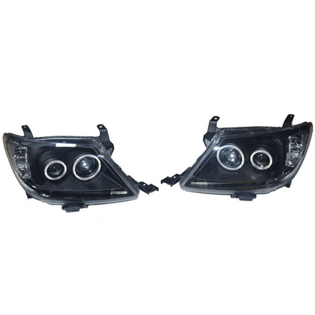 Smoke LED Headlights DRL HALO Projector Angel Eyes Fit For Toyota Hilux 2005-2011 Pair - Machter