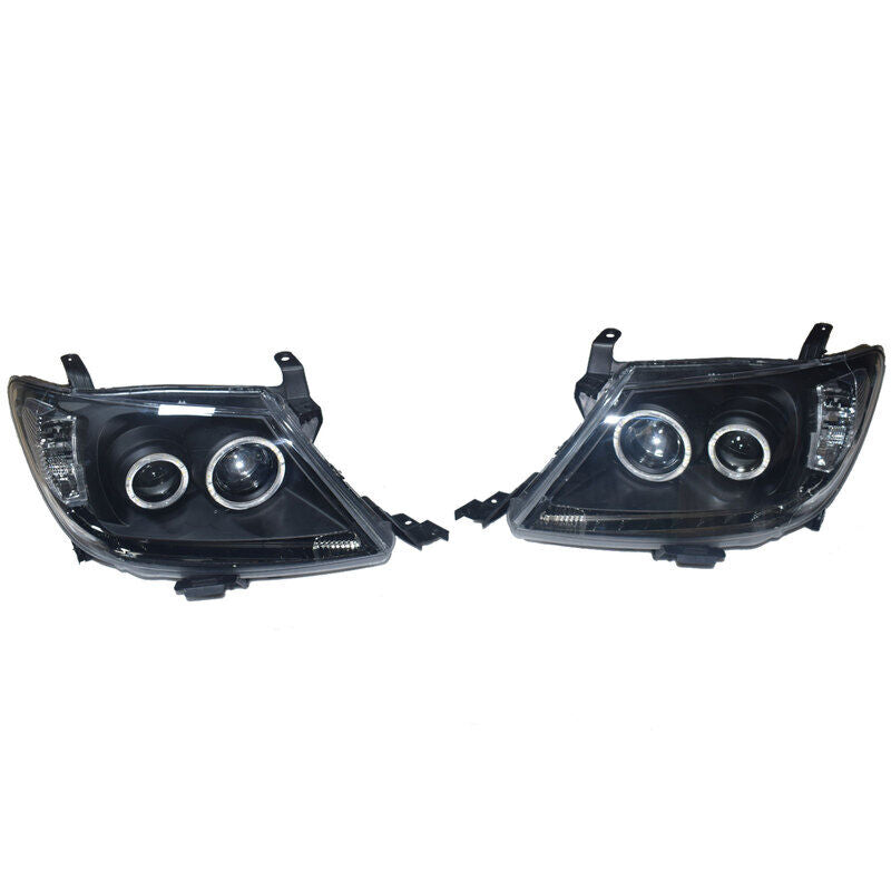 Smoke LED Headlights DRL HALO Projector Angel Eyes Fit For Toyota Hilux 2005-2011 Pair HL-TA014 - Machter