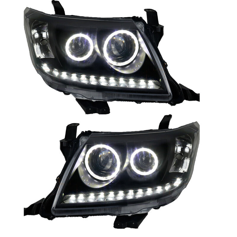Smoke LED Headlights DRL HALO Projector Angel Eyes Fit For Toyota Hilux 2005-2011 Pair HL-TA014 - Machter
