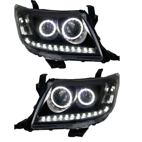 Pair Smoke LED Headlights DRL HALO Projector Angel Eyes Fit For Toyota Hilux VIGO 2011-2015 - Machter