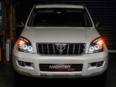 Smoke Angel Eye LED Headlights Fit For Toyota Prado 120 Series 02-09 Pair - Machter