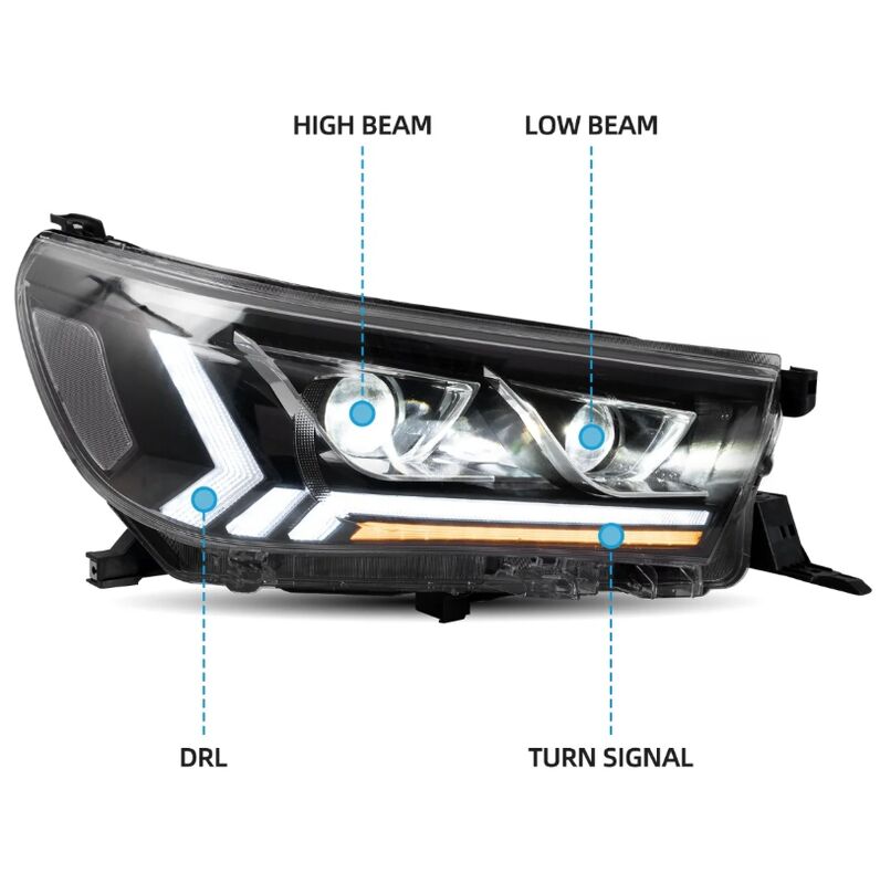 Black LED Projector Headlights Dynamic Indicators Fit For Toyota Hilux Revo 2015-2020 HL-TA073LS - Machter