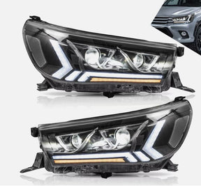 Black LED Projector Headlights Dynamic Indicators Fit For Toyota Hilux Revo 2015-2020 HL-TA073LS - Machter