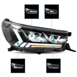 Black LED Projector Headlights Dynamic Indicators Fit For Toyota Hilux Revo 2015-2020 HL-TA073LS - Machter