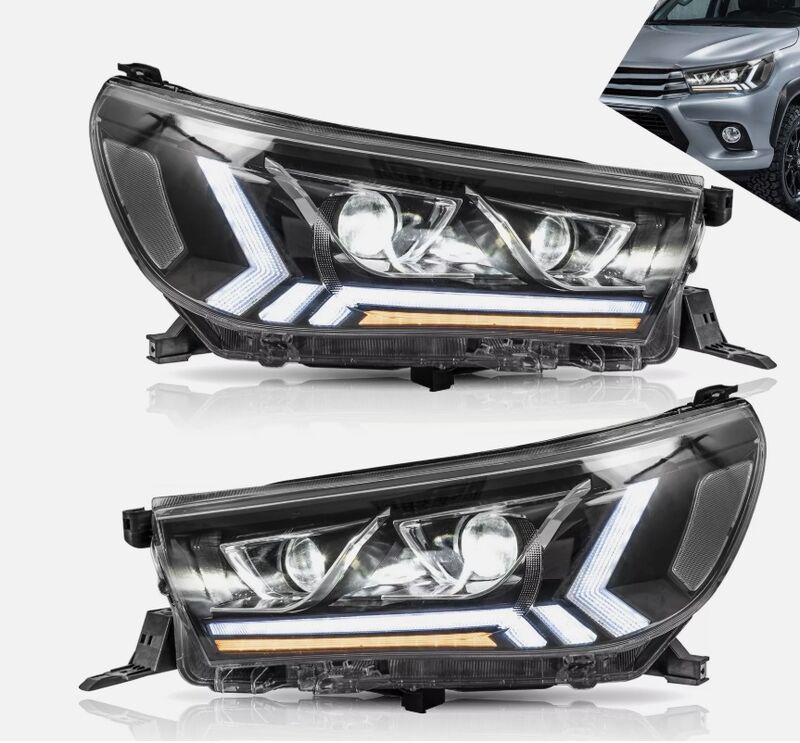 Black LED Projector Headlights Dynamic Indicators Fit For Toyota Hilux Revo 2015-2020 HL-TA073LS - Machter