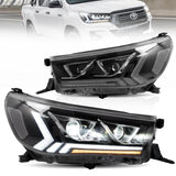 Black LED Projector Headlights Dynamic Indicators Fit For Toyota Hilux Revo 2015-2020 HL-TA073LS - Machter