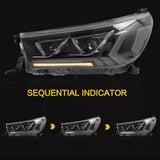 Black LED Projector Headlights Dynamic Indicators Fit For Toyota Hilux Revo 2015-2020 HL-TA073LS - Machter