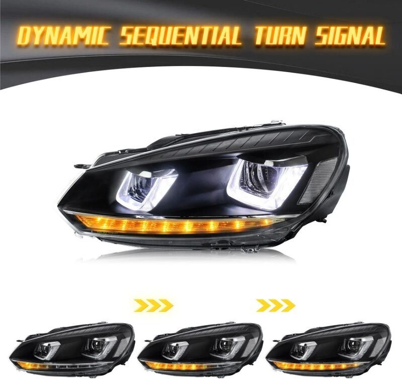 DRL Sequential LED Headlights Fit For Volkswagen VW Golf 6 MK6 GTI TDI 2008-2014 HL-VW025LS - Machter