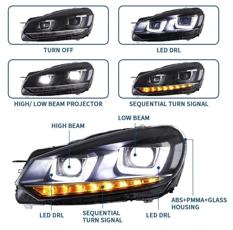 DRL Sequential LED Headlights Fit For Volkswagen VW Golf 6 MK6 GTI TDI 2008-2014 HL-VW025LS - Machter