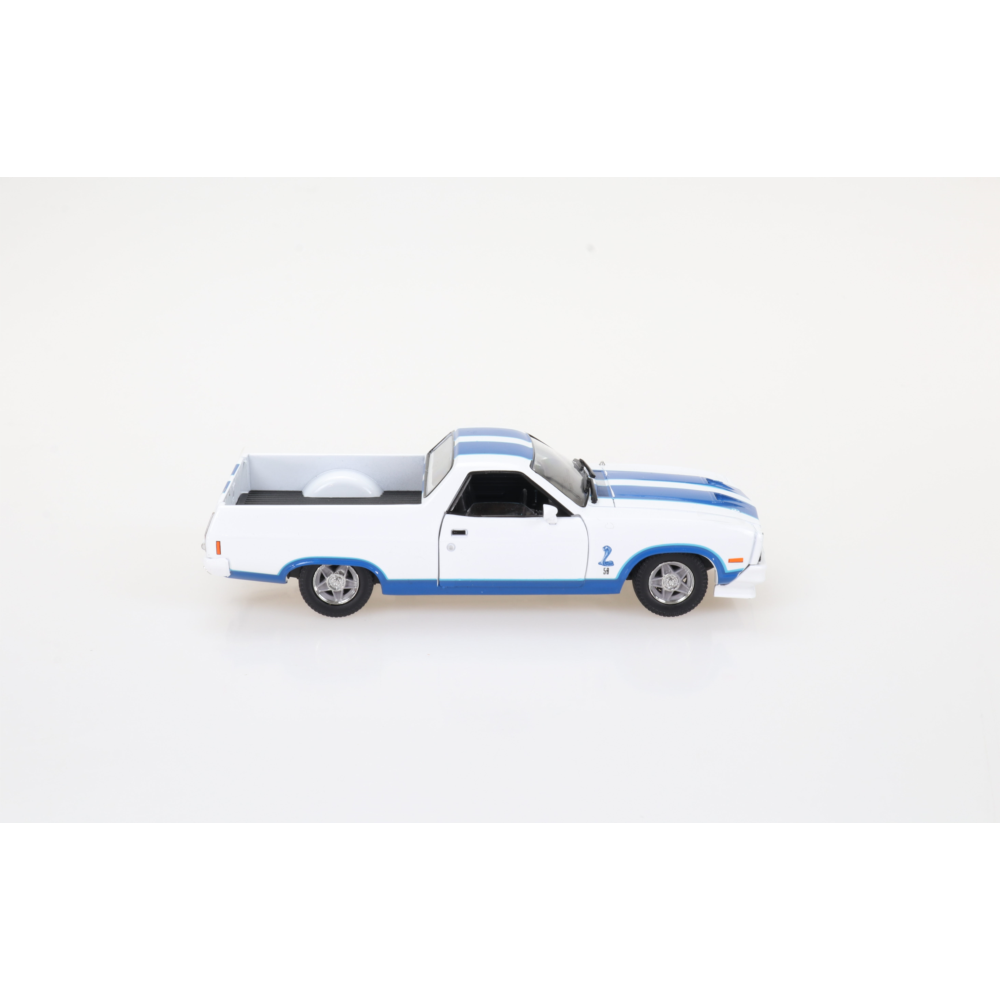 Ford Falcon XC Cobra Ute White with Blue Stripes Diecast Model Car 1:32 Scale (Approx. 14–15cm) Collectible | Universal Auto Spares