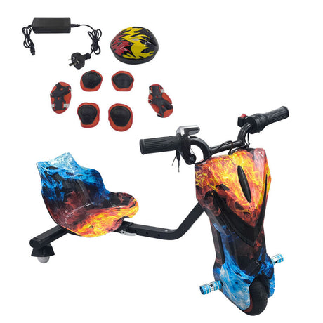 Electric Drift Go Kart for Kids 3 Wheel Ride On Trike with Bluetooth & 350W Ice & Fire KART-01FR - Machter