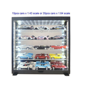 Black Five - Layer LED Model Car Display Case with Mirror Back & Base for 1:64 & 1:43 Scale Collectible - Diecast Models