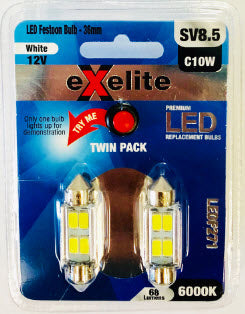 Festoon 12V 10W SV8.5 T11 (2PK) - Exelite | Universal Auto Spares