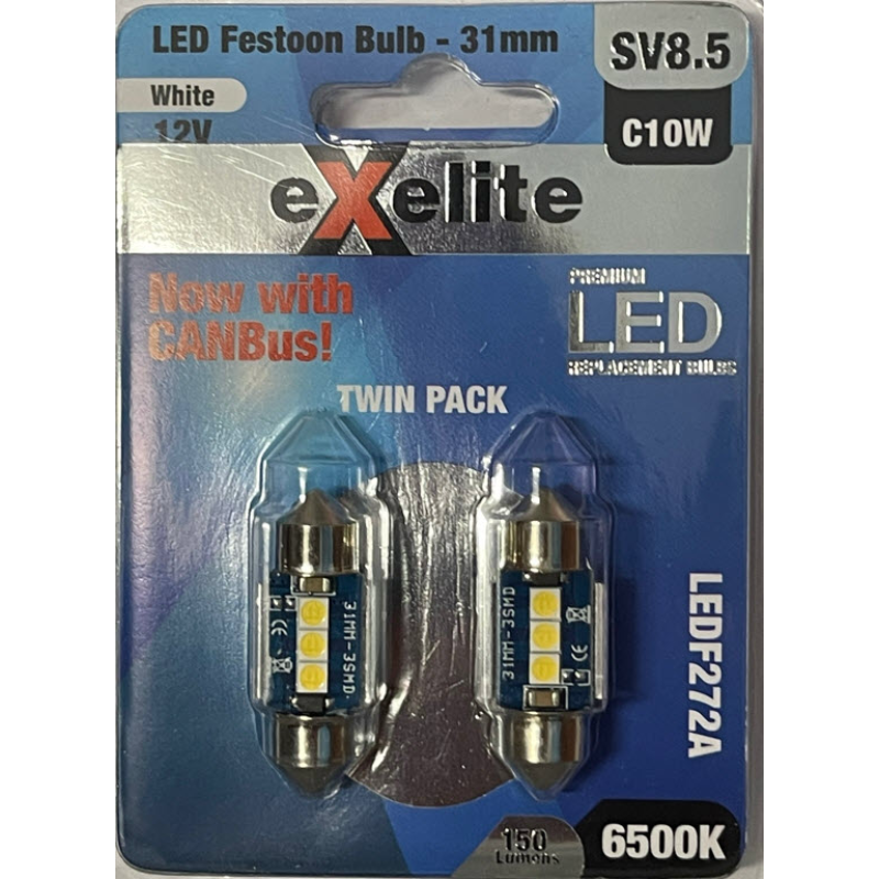 Festoon 12V 10W SV8.5 T11 (2PK) LEDF272A - Exelite