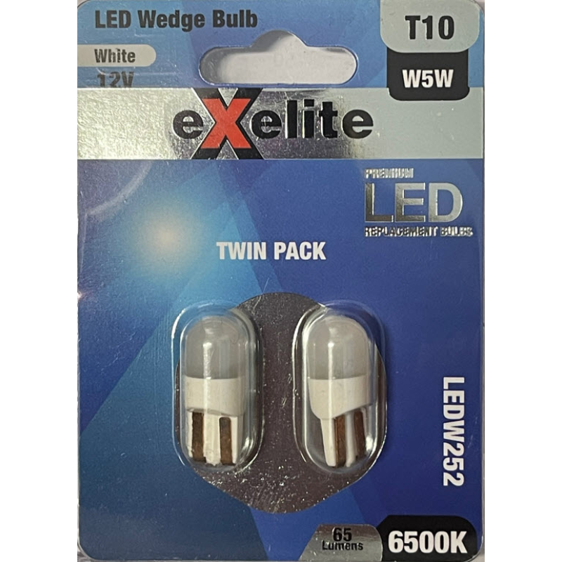 LED Globe Wedge White 12V W5W T10 6000K (2PK) LEDW252 - Exelite