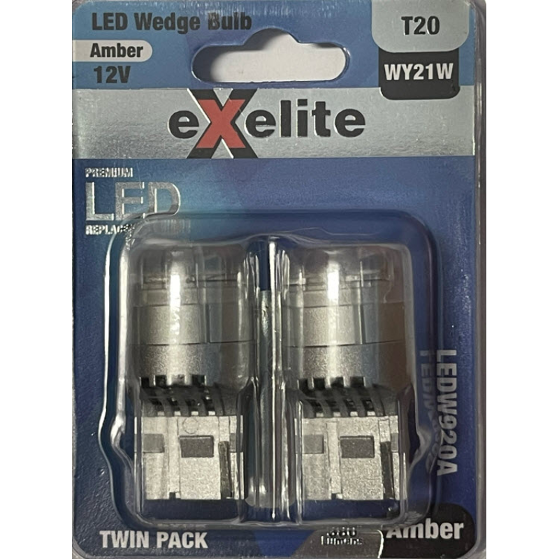 LED Wedge Bulbs 9-16V 21W T20 6000K Amber (2PK) LEDW920A - Exelite