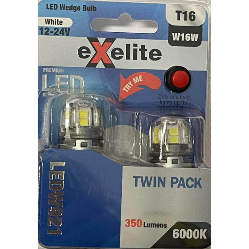 Led Globes 6000K (2PC) Wedge T15/T16 10-30V 16W LEDW921 - Exelite