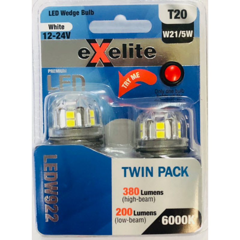 Led Wedge Bulbs 10-30V 21/5W T20 6000K (2PK) - Exelite