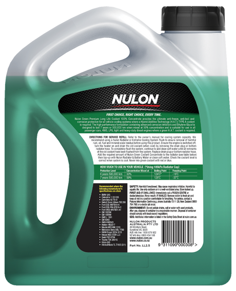 Green Premium Long Life Coolant 100% Concentrate - Nulon | Universal Auto Spares