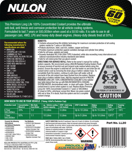 Green Premium Long Life Coolant 100% Concentrate - Nulon | Universal Auto Spares