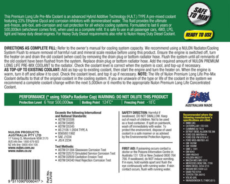 Green Premium Long Life Coolant Premix - Nulon | Universal Auto Spares