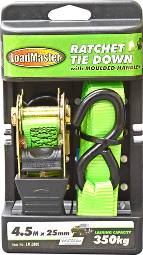 1 Piece 4.5 Meter Ratchet Tie Down Set, Medium Duty - LoadMaster
