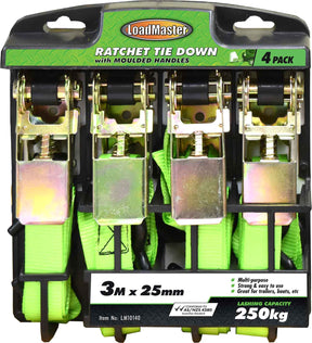4 Pieces 3 Meter & 4.5 Meter Ratchet Tie Down Set, Medium Duty - LoadMaster 3 Metre