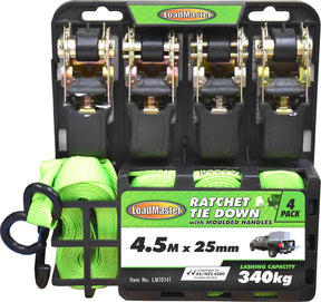4 Pieces 3 Meter & 4.5 Meter Ratchet Tie Down Set, Medium Duty - LoadMaster 4.5 Metre