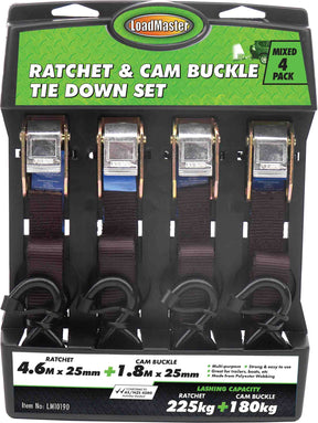 25mm Mixed Ratchet & Cam Buckle Down Set, Light Duty - LoadMaster