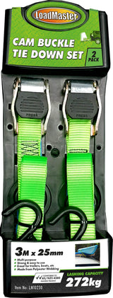 2 Pieces 3 Metre 272Kg, Cam Buckle Down Set Medium Duty - LoadMaster