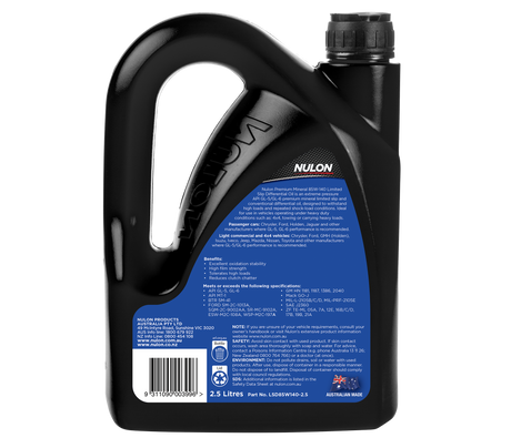 Premium Mineral 85W-140 Limited Slip Differential Oil - Nulon