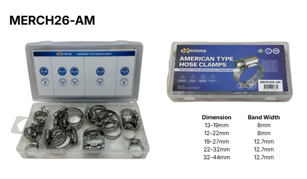 American Type Stainless Steel Hose Clamps (26PCS) MERCH26-AM - Exelclamp | Universal Auto Spares