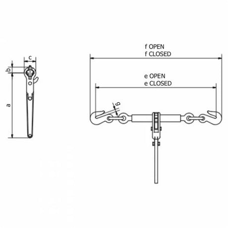 Ratchet Load Binder Winged Grab Hook 8mm Chain Lashing Capacity 3800kg Break Strength 8600kg - AustLift | Universal Auto Spares