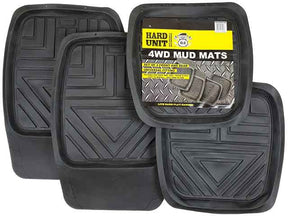 Mud Mat Black Set Of 4 Front & Rear Black Universal Fit - HARD UNIT