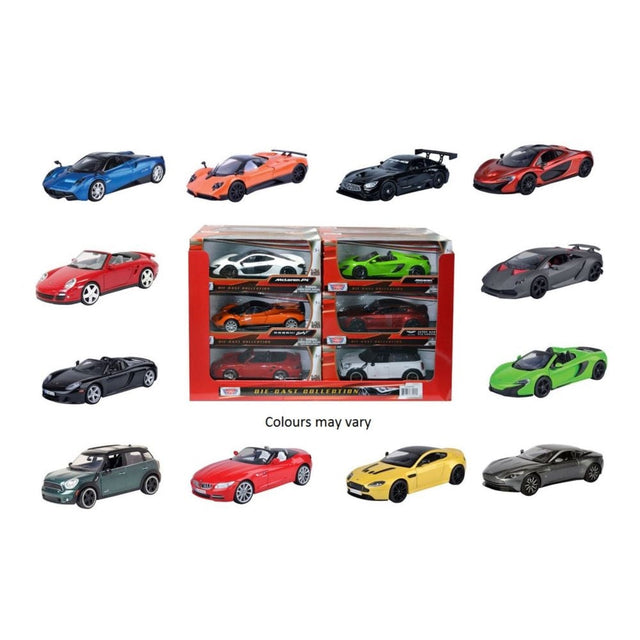 Motormax European Collection Model Cars 12 - Piece Display Assortment 1:24 Scale Collectible - Diecast Models