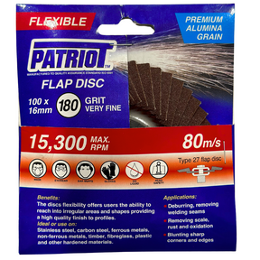 Flexible Flap Disc 100x16mm 180 Grit Very Fine - Patriot