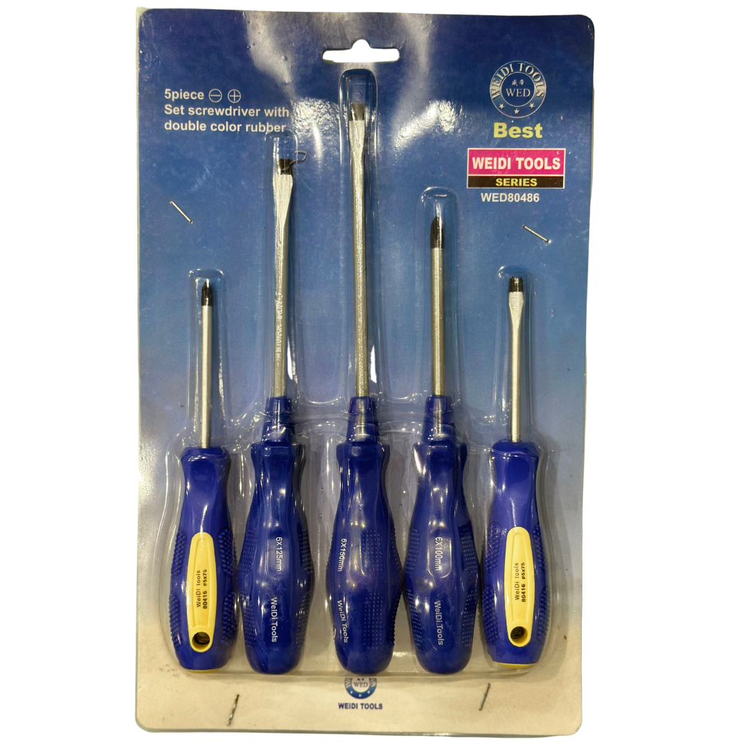 5 Pieces Set Screwdriver With Double Colour Rubber - Weldi Tools