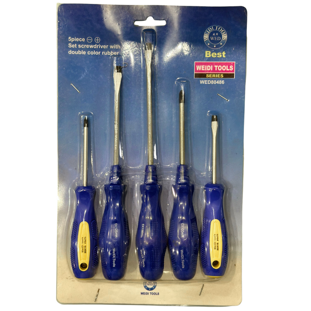 5 Pieces Set Screwdriver With Double Colour Rubber - Weldi Tools