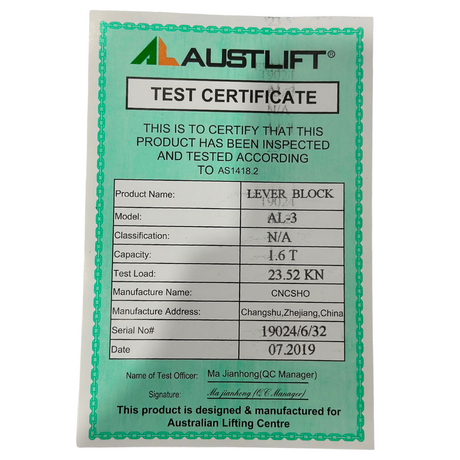 Industrial Lever Block 1.5M Model AL-3 1.6T - Austlift