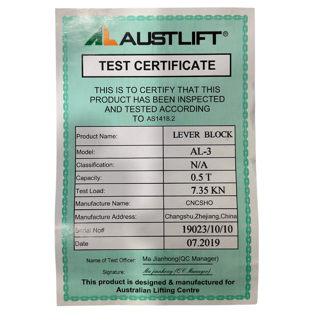 Industrial Lever Block 3M Model AL-3 0.5T 121305 - AustLift