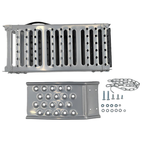 2-In-1 Multi-Use Foldable Steel Car Ramp Grey Sturdy For Loading Or Elevation - Machter