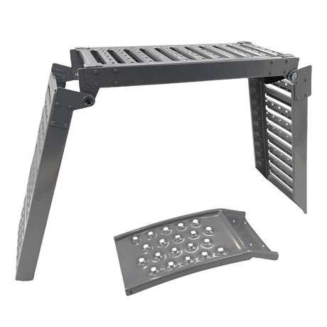 2-In-1 Multi-Use Foldable Steel Car Ramp Grey Sturdy For Loading Or Elevation - Machter
