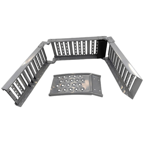 2-In-1 Multi-Use Foldable Steel Car Ramp Grey Sturdy For Loading Or Elevation - Machter