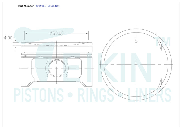 Nissan QR25DE Piston Set PO1116 STD - Austral | Universal Auto Spares