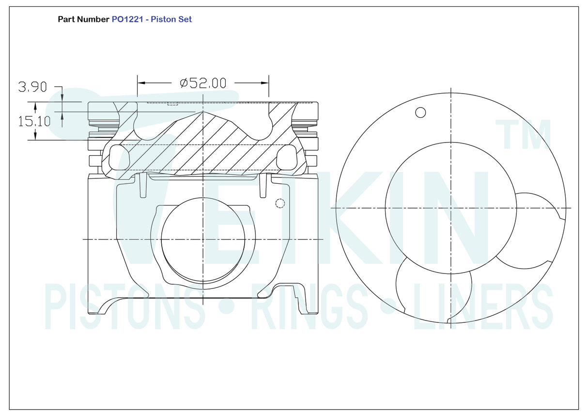 Hyundai D4CB Piston Set PO1221 020 - Austral | Universal Auto Spares
