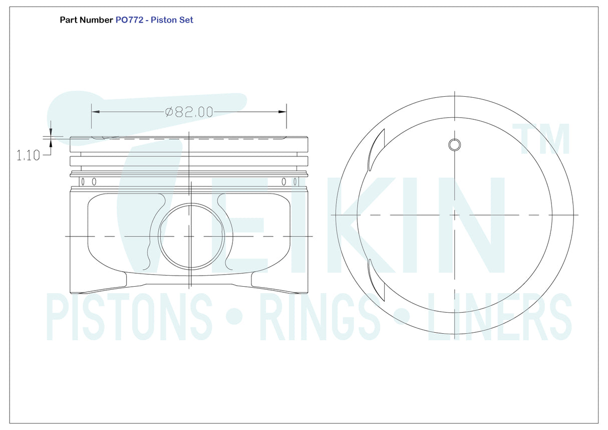 Toyota 1FZFE Piston Set PO772 STD - Austral