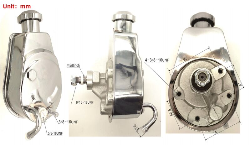 Power Steering Pump Fit For Chevrolet SB BB Saginaw Key Way 5/8 Shaft Chromed PSP-MER002M - Machter